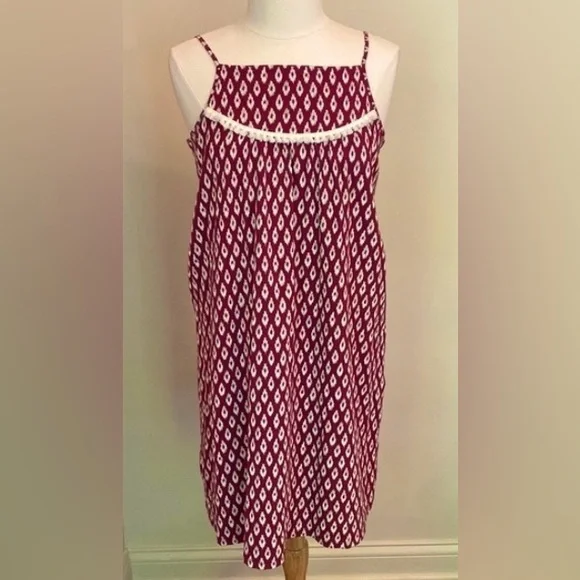 Old Navy Maroon Red Cream XXL Plus Girls Rustic Cottagecore Preppy Boho Dress