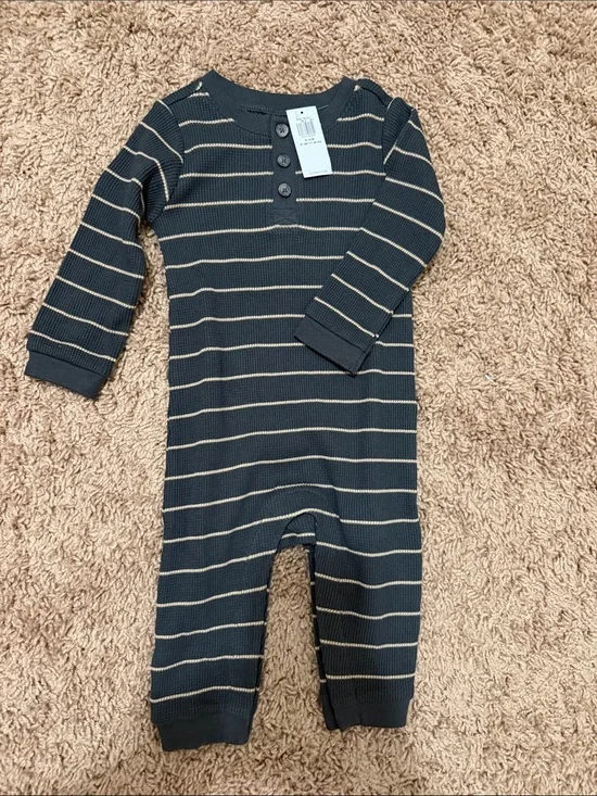 Old Navy Navy & Cream Striped Ribbed Baby One-Piece