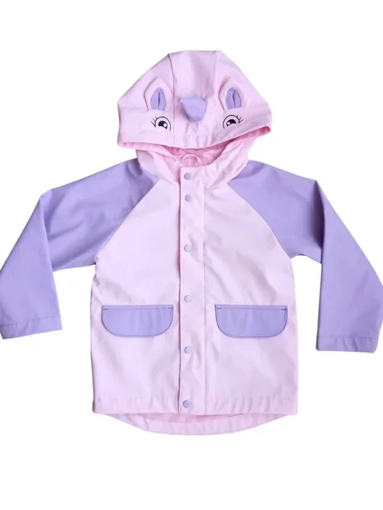 Old Navy Girls Pink Purple Rain Jacket - Water-Resistant Hooded Raincoat, Size 4