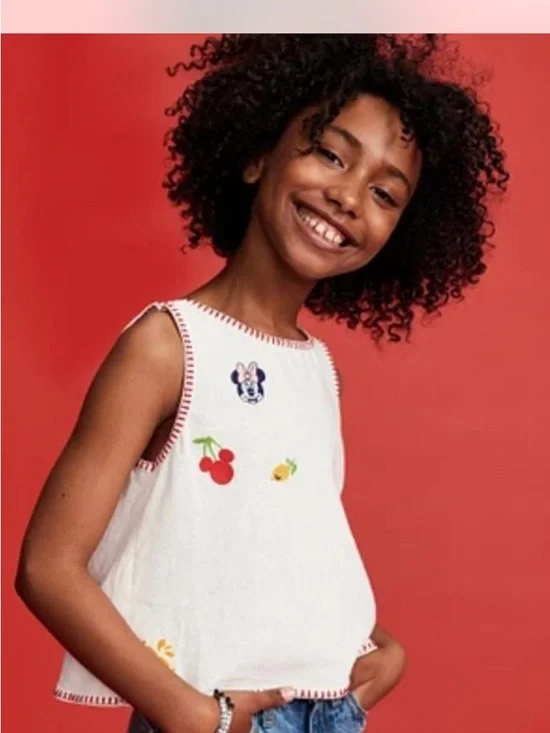 ISO Old Navy White Tank Top with Cherry & Minnie Patches