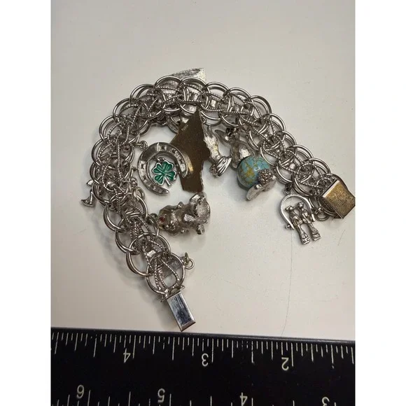 Monet Silver Tone Charm Bracelet Glacier National Park Horseshoe Dog Heart 7.5