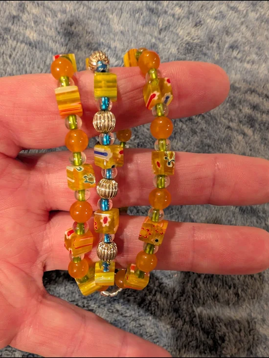 Handmade Beaded Coil Bracelet - Vibrant Multi-Glass Accents
