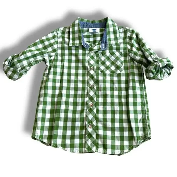 Old‎ Navy Boys Green Gingham Check Shirt - Size 5T