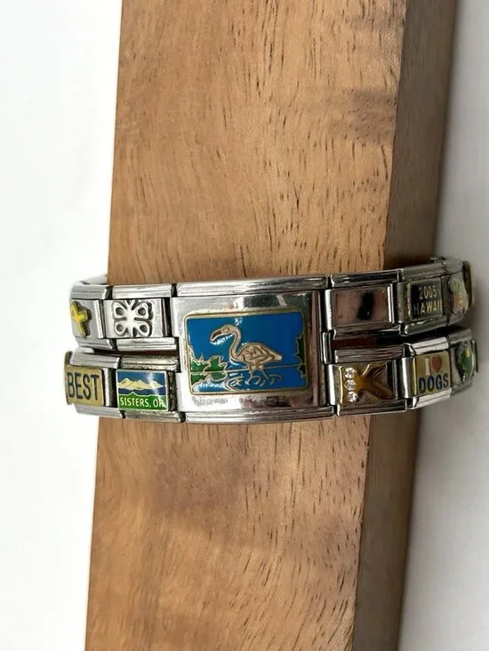 VTG D’linQ Italian Modular Charm Bracelet Stainless Steel Fascini Hawaii Y2K