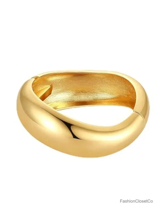 Chunky Gold Cuff Bracelet for Women Thick Wide Bangle Hammered Open Hinge Wrist