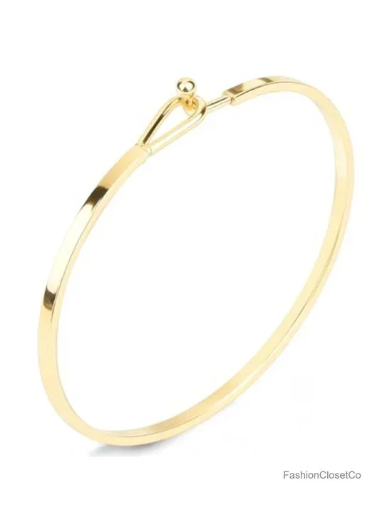 Adjustable Thin Cuff Bangle Hook Bracelet Gold Plated Minimalist Jewelry