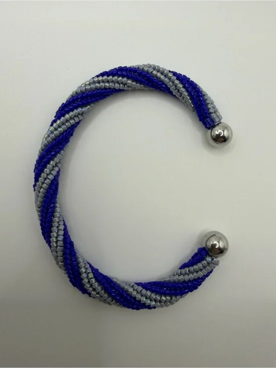 Blue & Silver Twisted Beaded Cuff Bracelet by