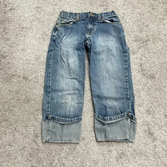 Old Navy Vintage Y2K Denim Jeans Girls 8 Blue Medium Wash Rolled Cuff Crop 22x18