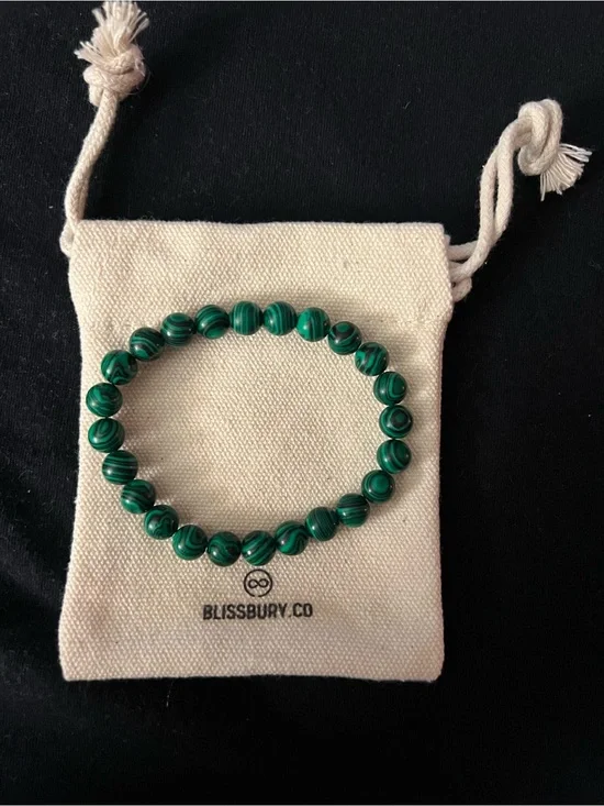 Blissbury Green Malachite-Style Beaded Stretch Bracelet
