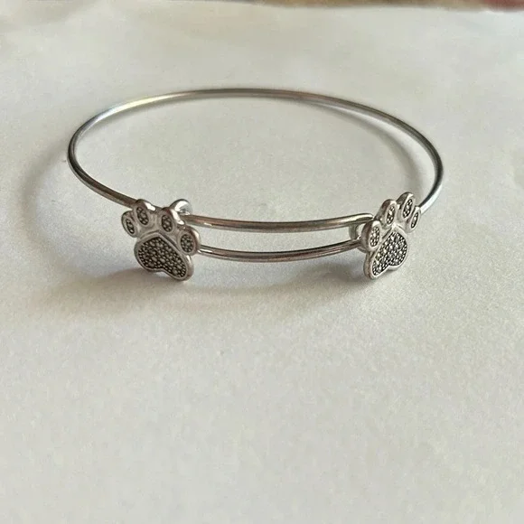 3/$20 Cute Dog Paw Shimmer Silver Tone Thin Bangle Bracelet