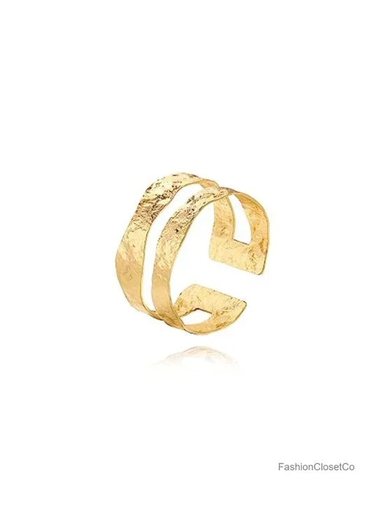 18K Gold Plated Cuff Bracelet Double Layer Adjustable Women Bangle