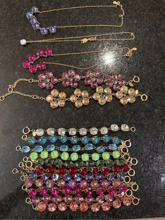 Gold-Tone Multicolor Crystal Bracelet - Pink, Blue, Green, Red, Purple Options