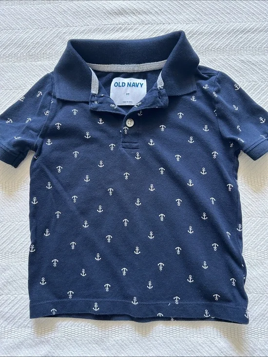 Old Navy Navy Polo with White Anchor Print