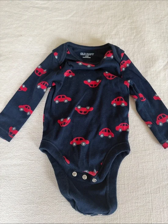 Old Navy Navy Blue Long-Sleeve One-Piece with Red Car Pattern