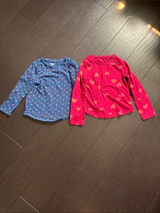 Old Navy Long Sleeve Heart Tee Duo - Navy and Bright Pink