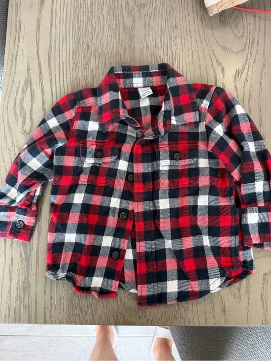 Old Navy Red, Black & White Plaid Button-Down Shirt for Kids
