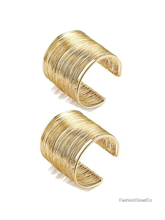 Open Cuff Bangle Bracelet Set - Gold Adjustable Wrap Bracelet for Women