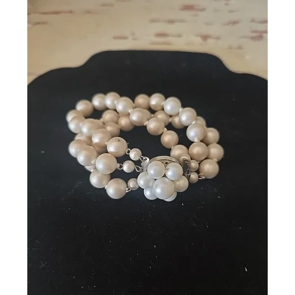 Vtg Faux Pearls 3-Strand West‎ Germany Statement Fashion Jewelry Beaded Bracelet