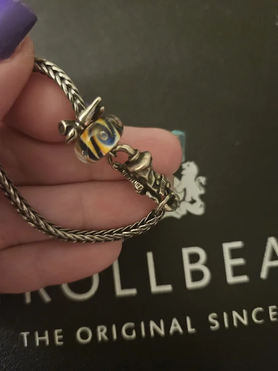 Trollbeads Silver Braided Bracelet with paint themed lock Kids' size 5.5