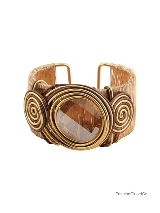 Crystal Rhinestone Wide Wire Cuff Bracelet Bohemian Statement Jewelry
