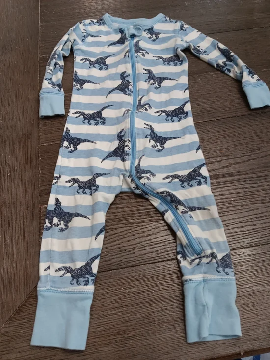 Boys Size 18-24 Month, Blue Striped Dinosaur Zip-Front Kids One-Piece