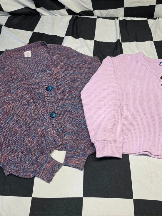 Old Navy Two-Tone Knit Cardigan & Light Pink Waffle Sweater Duo