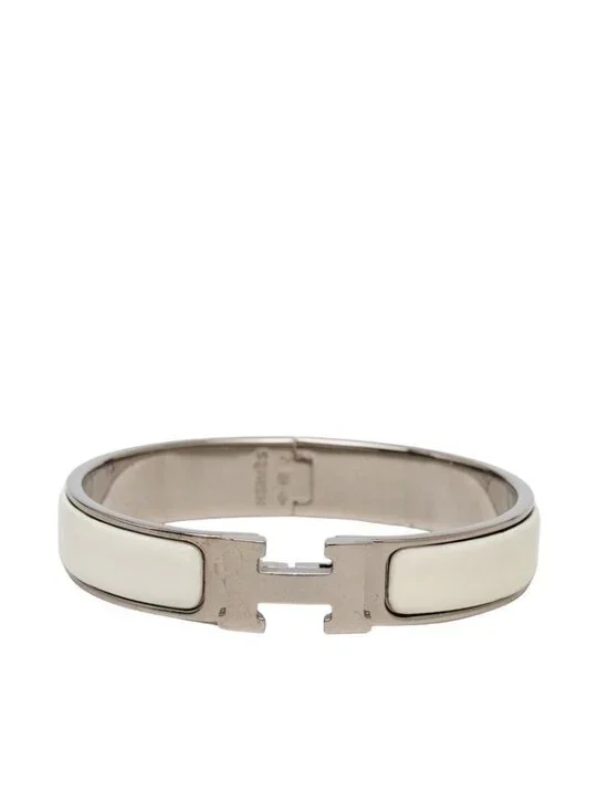 Hermes Click PM Bracelet Bangle Silver White Metal