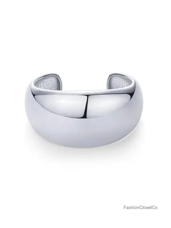 Chunky Stainless Steel Cuff Bracelet - 35mm Wide Statement Bangle - Waterproof