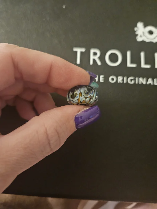 Trollbeads Glass Mosaic Bead in Blue, Gold & Black Unique JUMBO bead