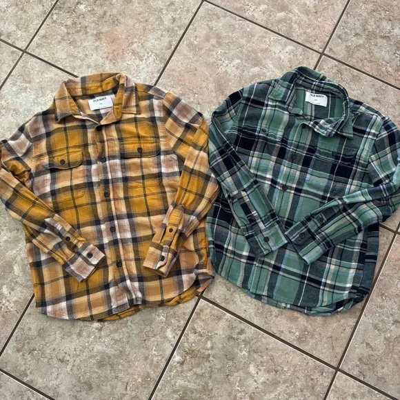 Old Navy Boys Flannel Shirt Bundle Size‎ M 8 Green And Yellow