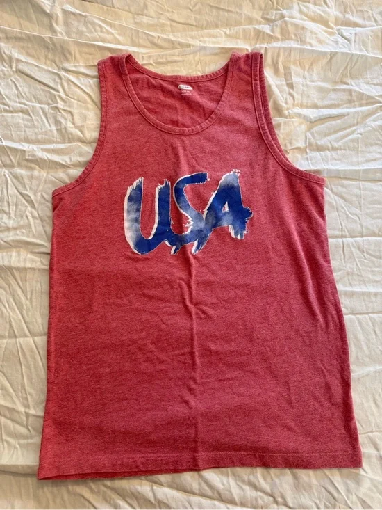 Old Navy Kids USA Graphic Tank Top Red Patriotic Sleeveless Shirt Size L 10-12
