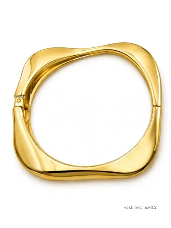 Chunky Gold Cuff Bracelet, Wide Statement Bangle with Hinged Clasp