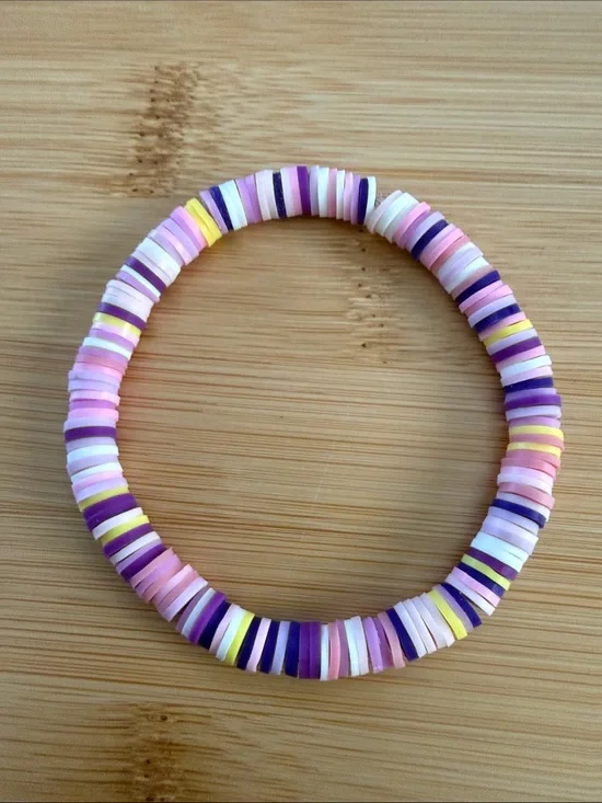 Pastel Pink & Purple Disc Bead Stretch Bracelet