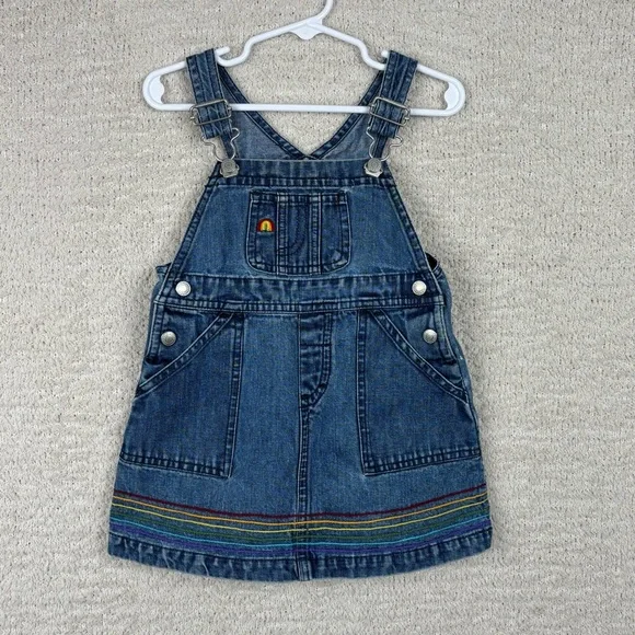 Old Navy Overall Dress Toddler‎ Girl 18-24M Blue Denim Rainbow Pocket Adjustable