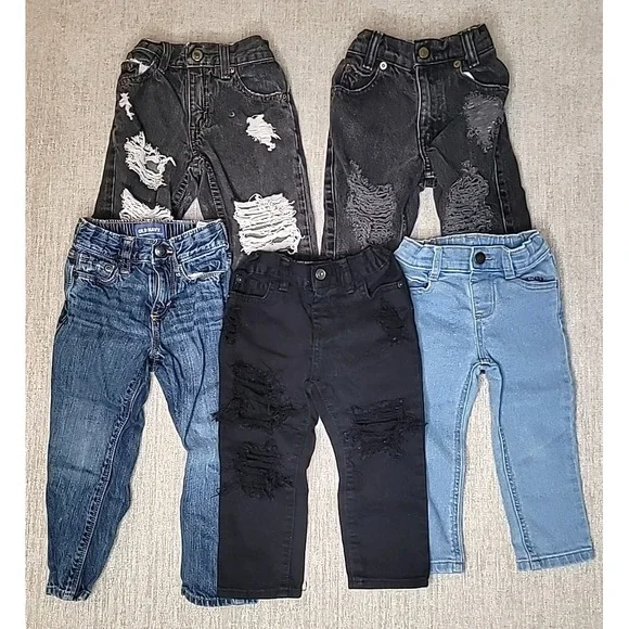 5 Pairs of Girls 2T Denim Jeans Black & Blue Old Navy Arizona Badge Childrens Pl