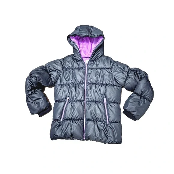 Old Navy Girl's Frost-Free Quilted Black‎ Jacket Hooded Winter Puffer Coat Sz L