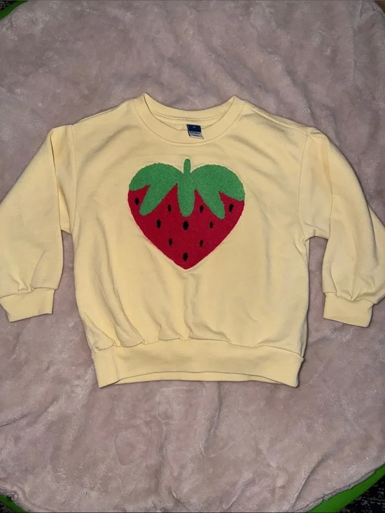 Kids Yellow Sweatshirt with Strawberry Graphic