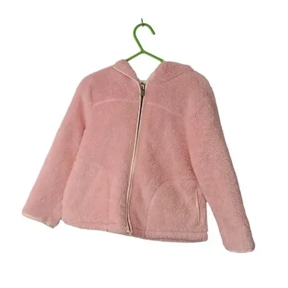 Old Navy Girls Full Zip up Hoodie Faux Fur Jacket Pink Sz‎ 4T
