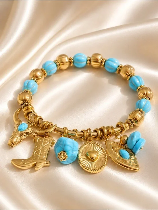 Western Gold Charms Blue Bracelet
