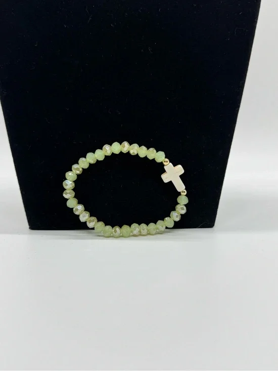 Green Beaded Cross Stretch Bracelet - Women’s Jewelry
