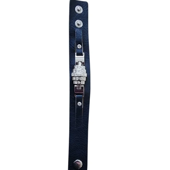 Black and Silver Leather Bracelet with Metal Embellishments