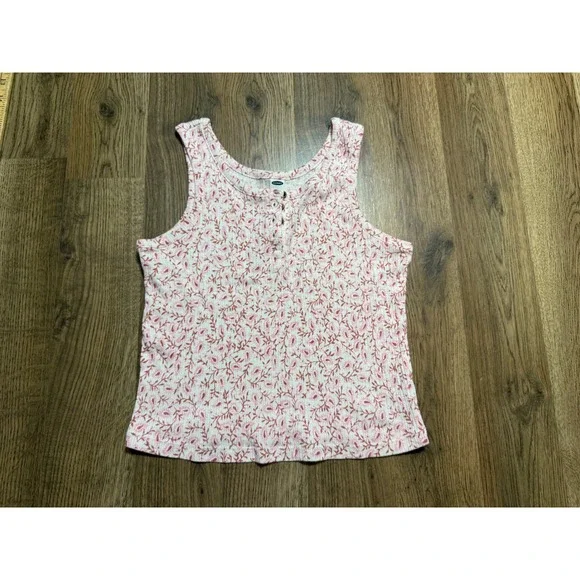 Old Navy Henley Tank Top Girls Large 10-12 Pink Floral Casual Sleeveless