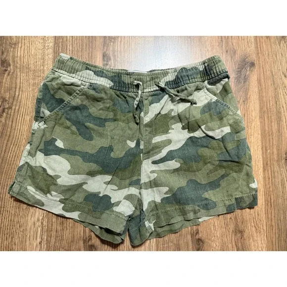 Old Navy Linen Blend Shorts Girls XL (14-16) Green Camo Kids Pull-On Excellent