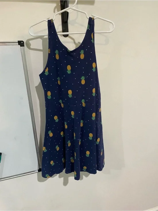 Old Navy Navy Pineapple Tank Dress with Yellow Print