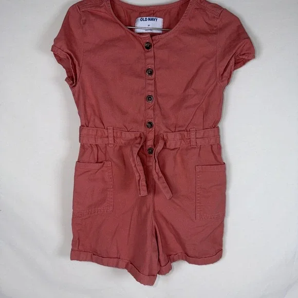 Old Navy Girls Pink Romper Size 5T Short Sleeve Tie Waist Outfit