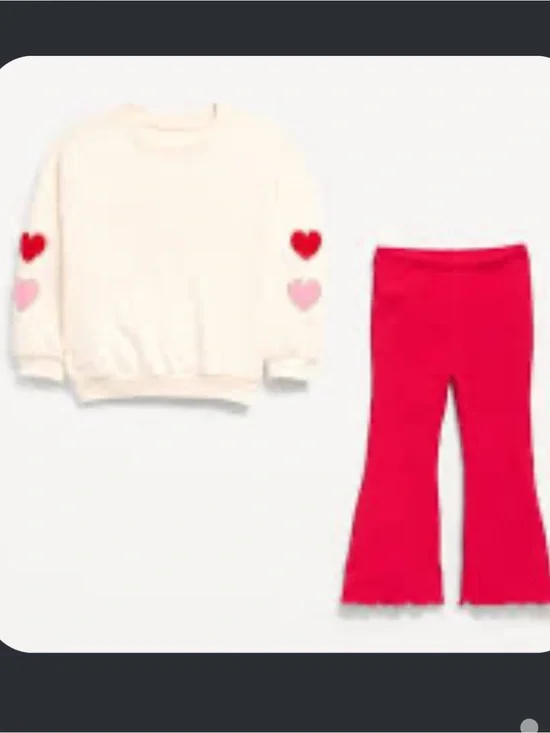 Toddler Girl’s Heart Sweatshirt Red Ribbed Leggings Set Old Navy Valentines 4T