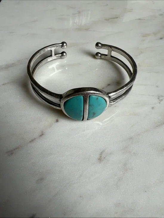 Lucky Brand Silver Cuff Bracelet with Turquoise Inlay