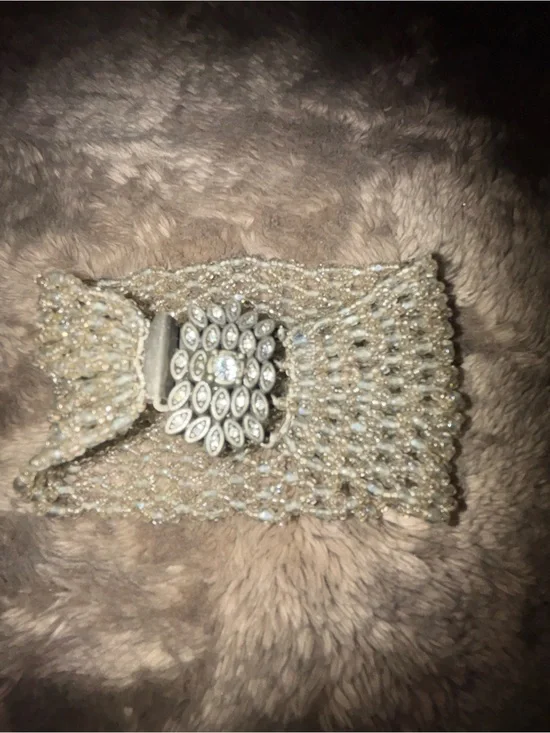 SILVERY GRAY BEADED CUFF BRACELET.  SUPER PRETTY