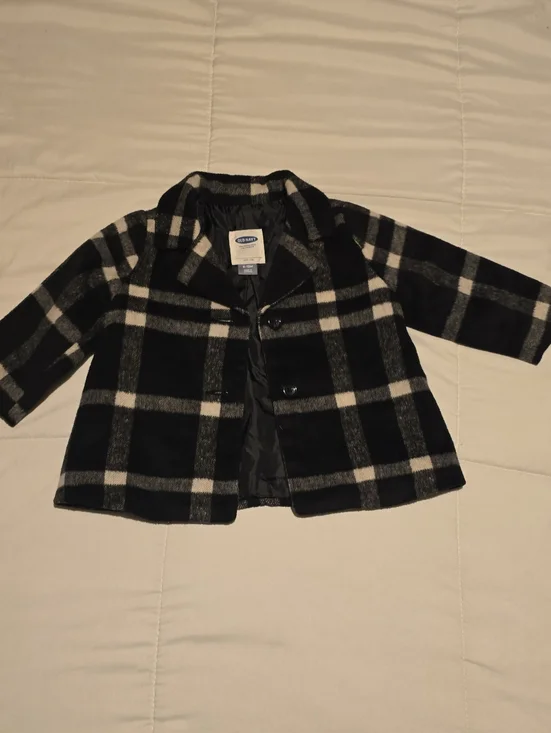 Old Navy Black & White Plaid Kids Peacoat