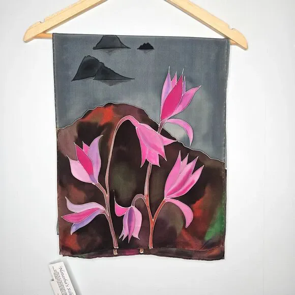 NATASHA'S SILKS Scarf Artisan Hand Painted Rectangle 68x13 Wearable Art